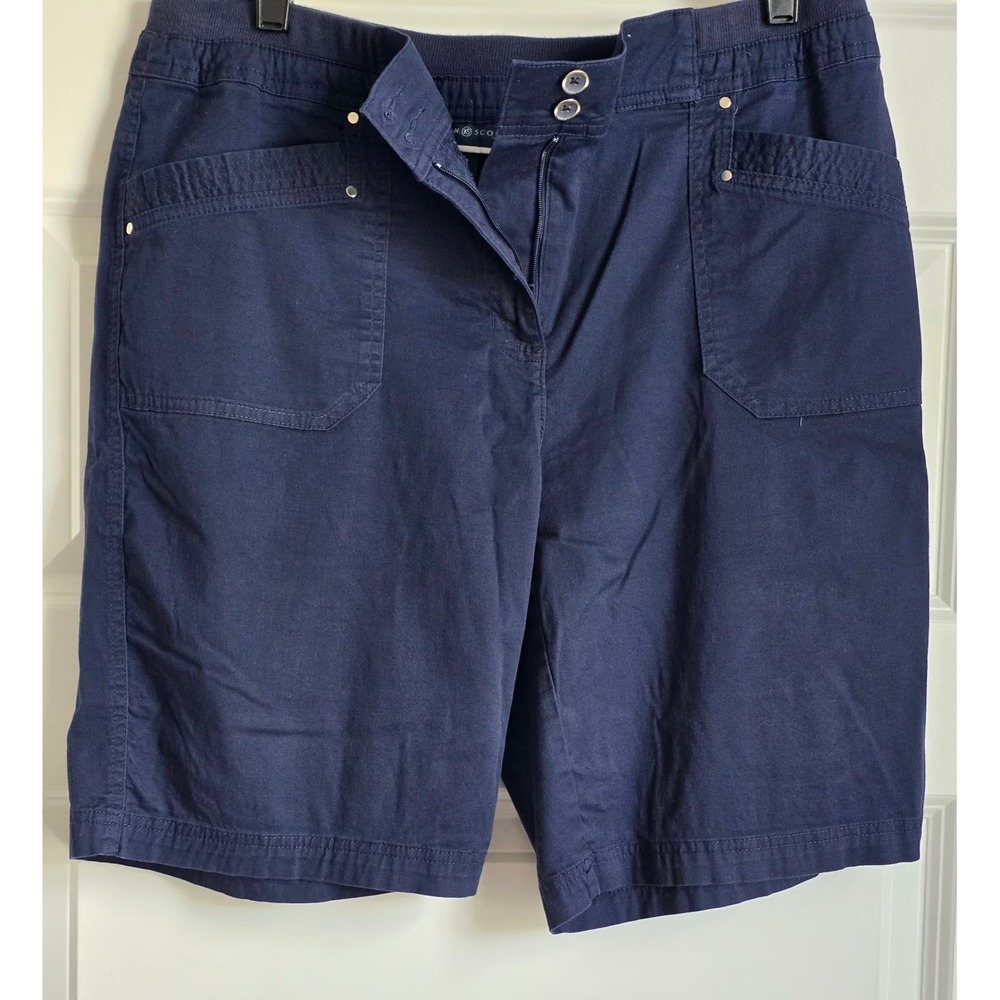 Karen Scott Womens Navy Blue Utility Shorts Elastic Waist Cotton Blend Size 12